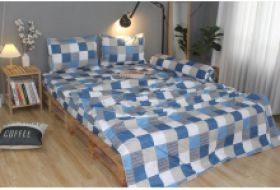 Bộ drap gối KHA LY - 100% cotton thiên nhiên Caro Xám