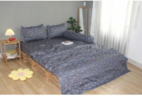 Bộ drap gối KHA LY - 100% cotton thiên nhiên Cáo Xám