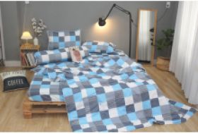 Bộ drap gối KHA LY - 100% cotton thiên nhiên Caro Xanh