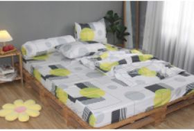Bộ drap gối KHA LY - 100% cotton thiên nhiên Lập Thể Trắng-Vàng