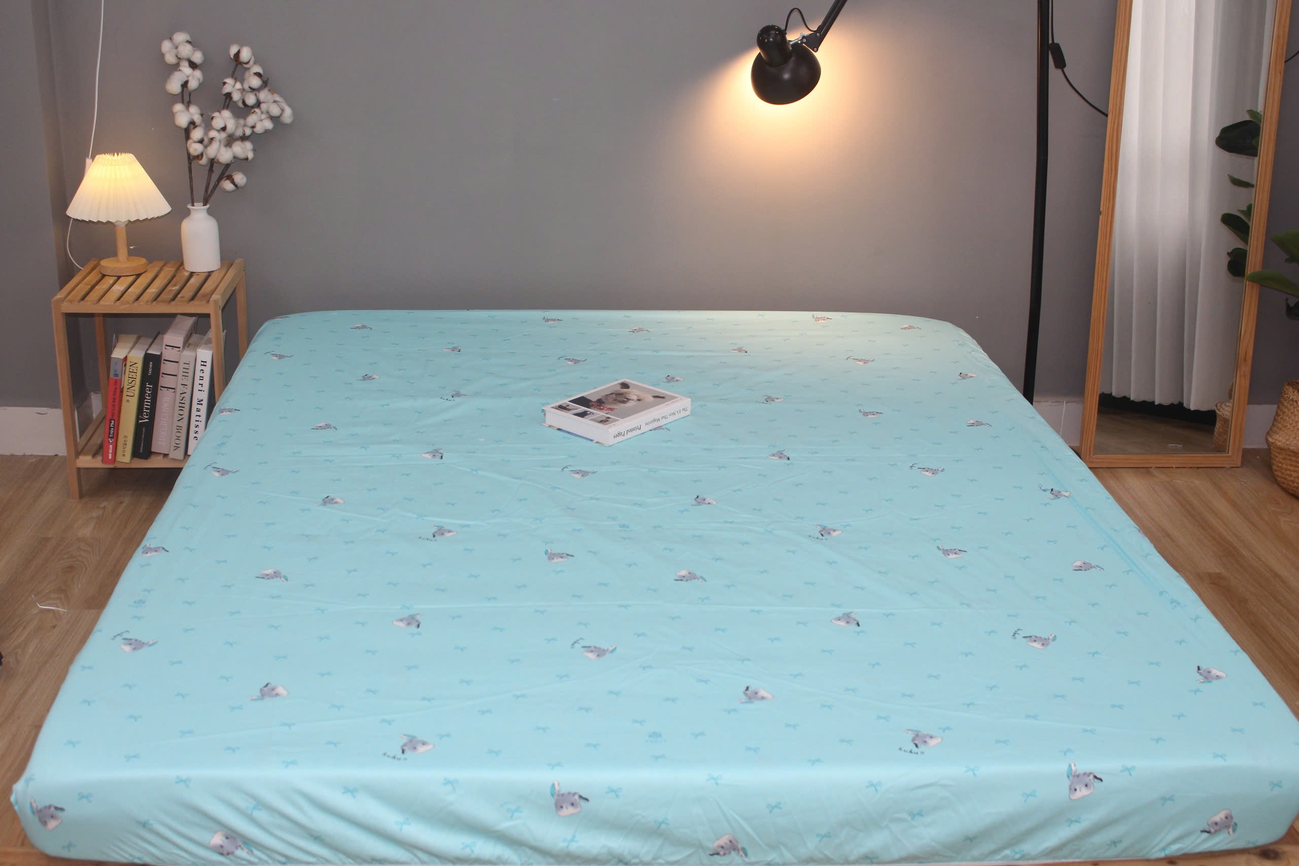 Bộ drap gối KHA LY - 100% cotton thiên nhiên Thỏ Nơ Ngọc