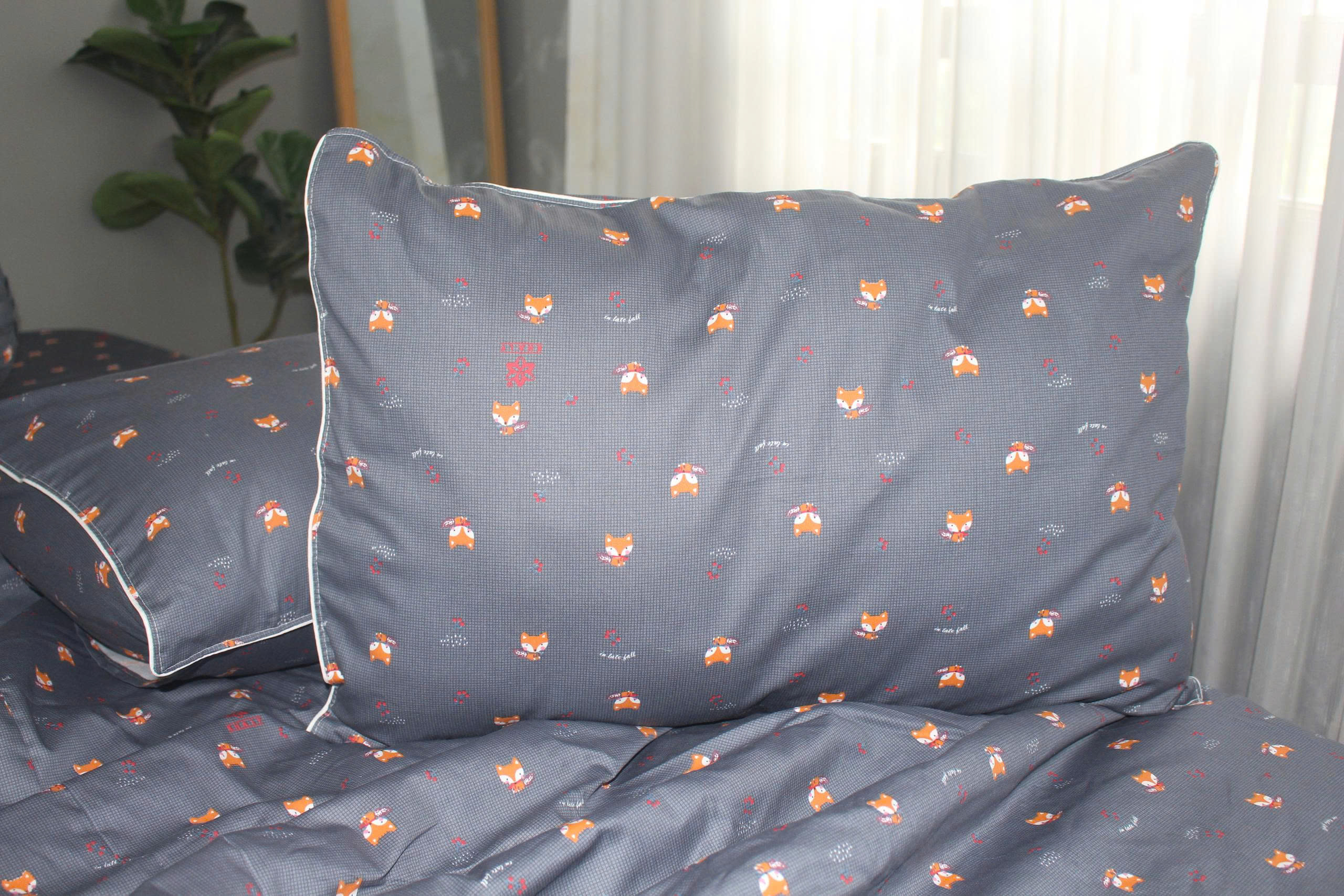 Bộ drap gối KHA LY - 100% cotton thiên nhiên Cáo Xám