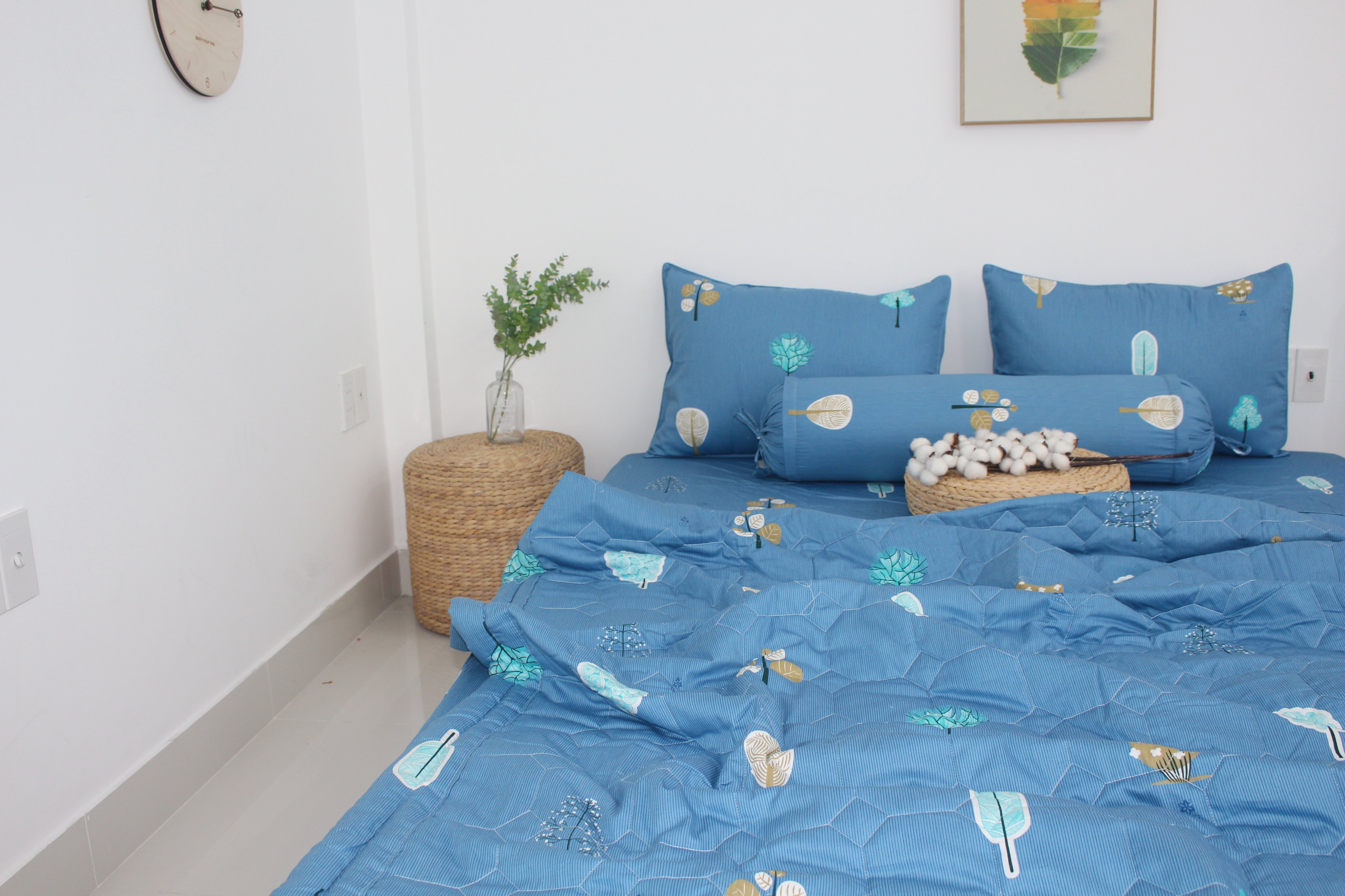 Bộ drap gối KHA LY - 100% cotton thiên nhiên- Tree Xanh