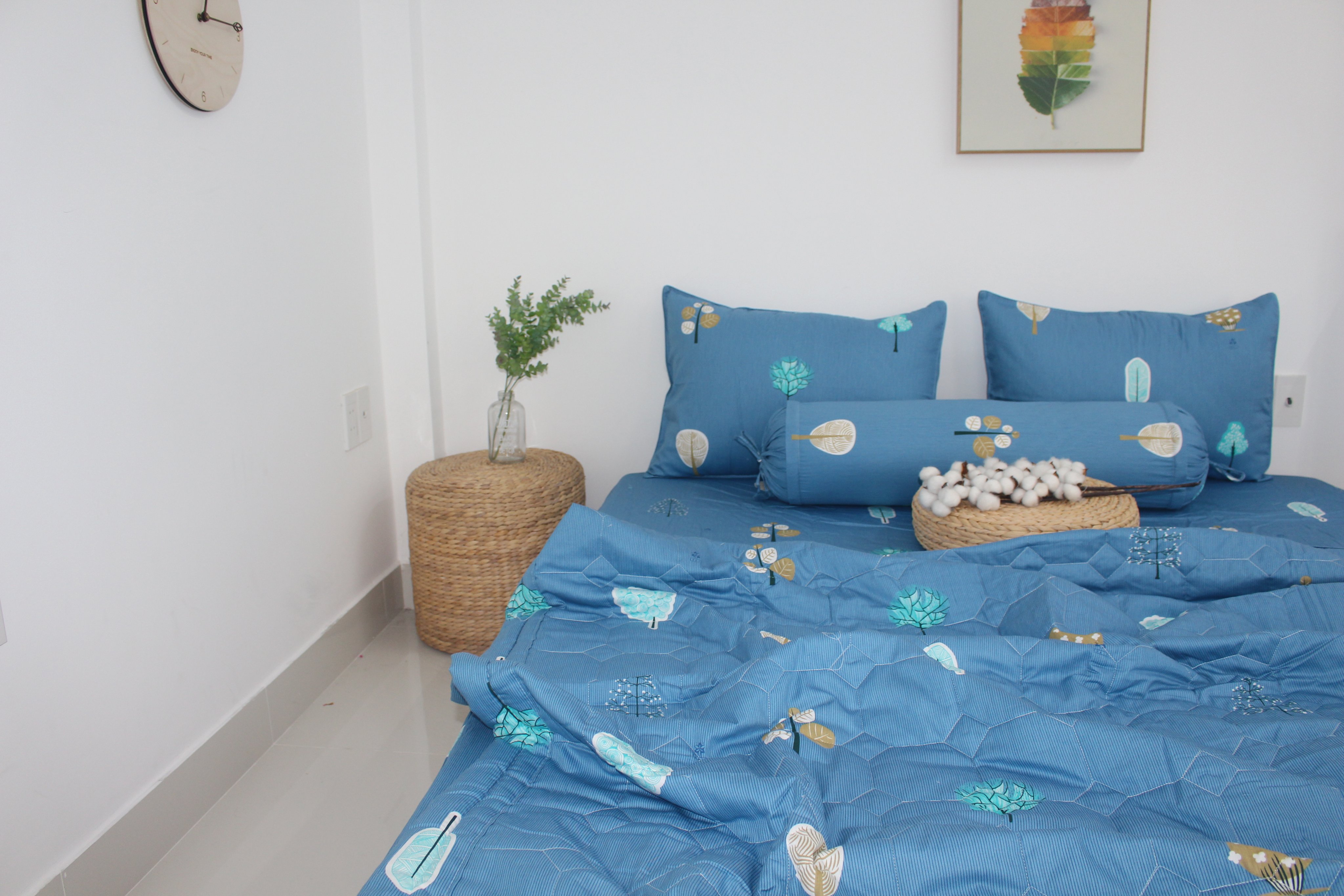 Bộ drap gối KHA LY - 100% cotton thiên nhiên- Tree Xanh