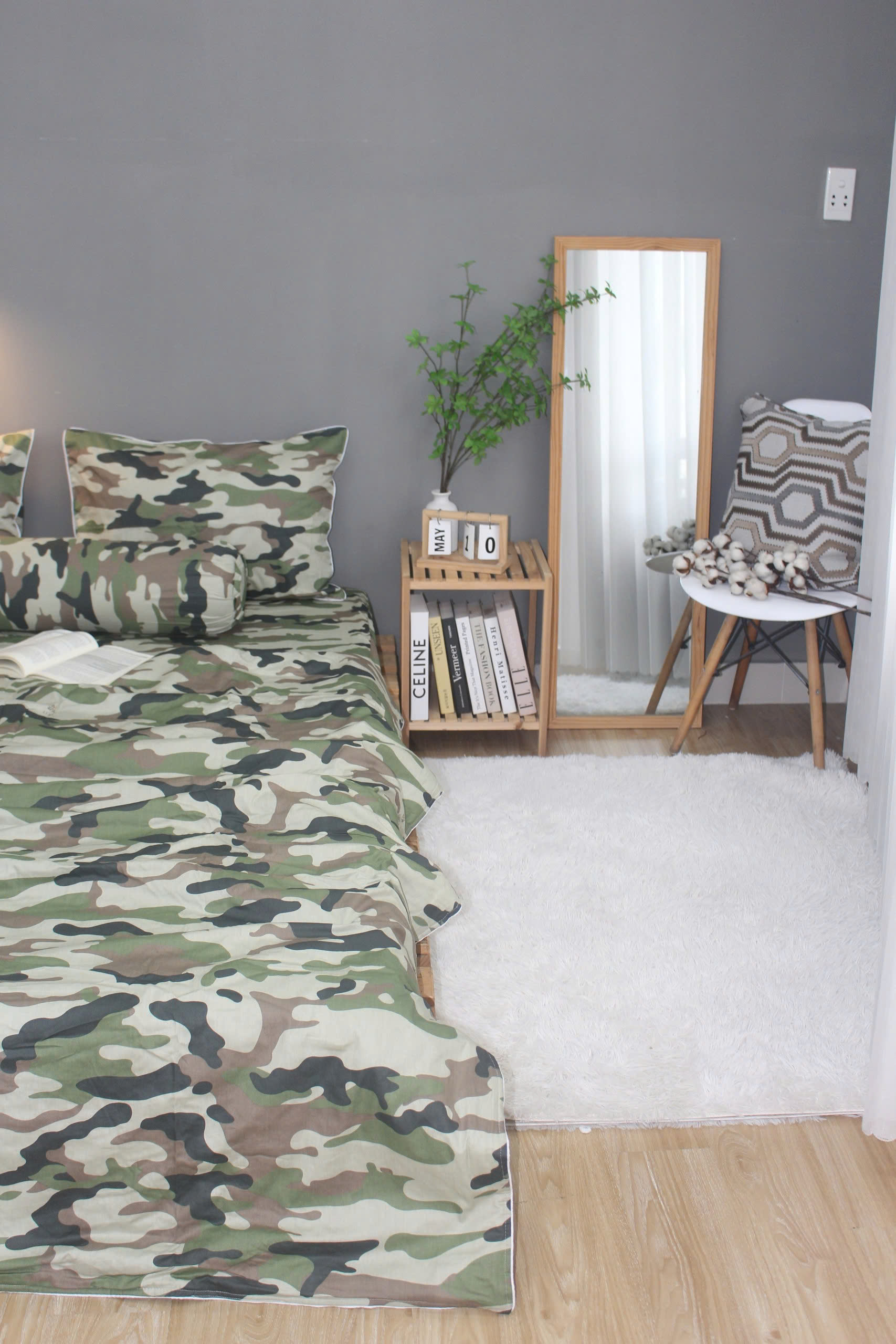 Bộ drap gối KHA LY - 100% cotton thiên nhiên Rằn Ri Xám