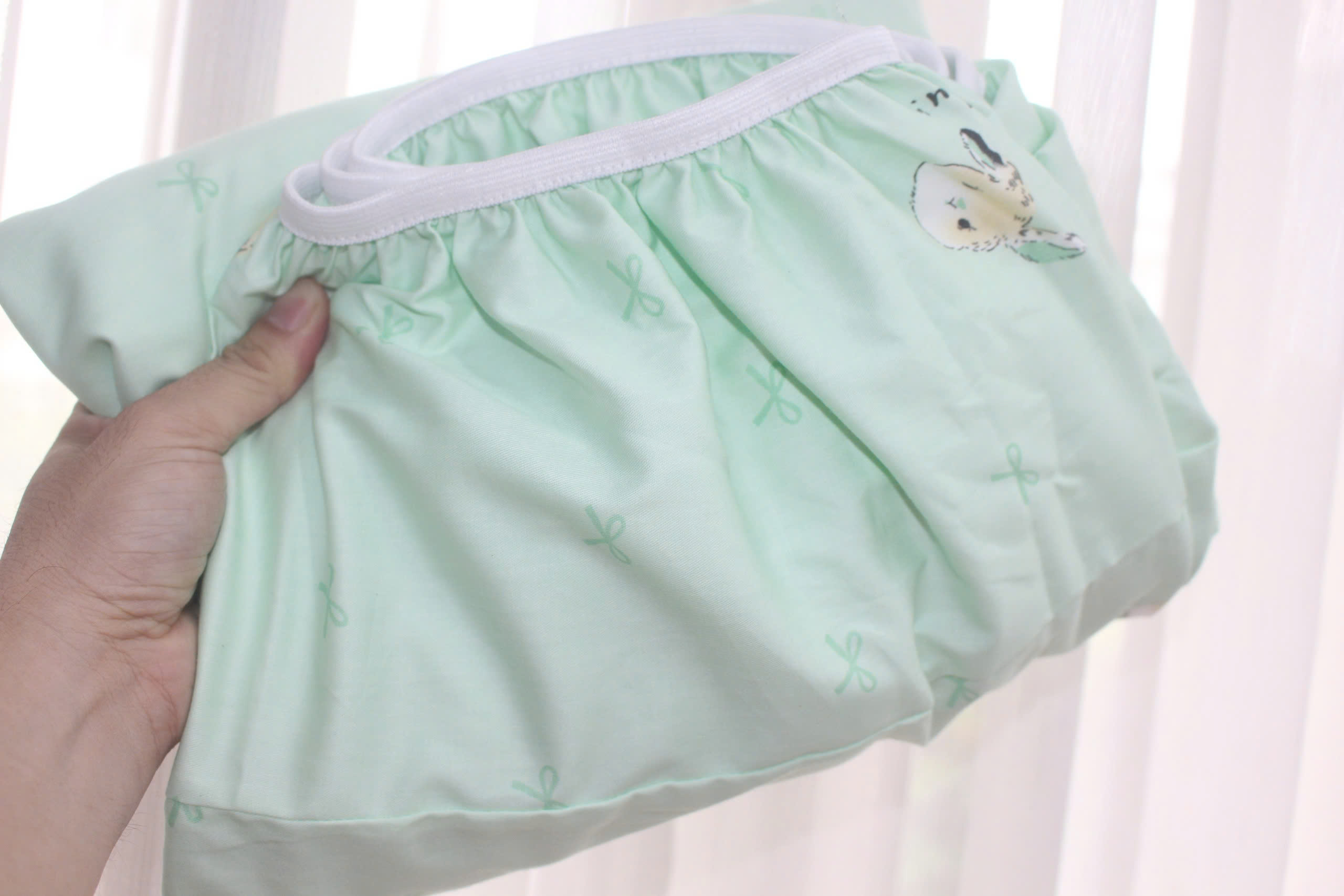 Bộ drap gối KHA LY - 100% cotton thiên nhiên Thỏ Nơ Lá